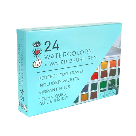 iHeartArt 24 Watercolors + Water Brush Pen