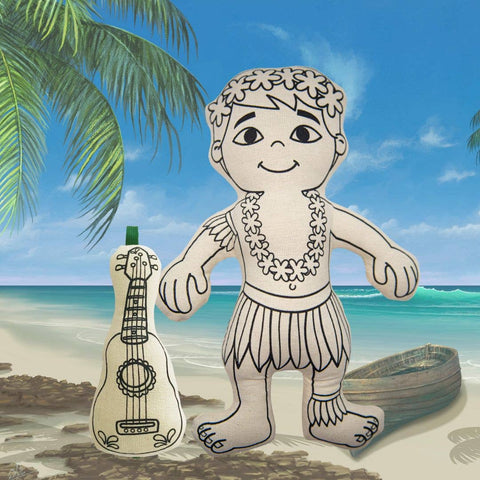 Hula Boy with Mini Ukulele for Coloring